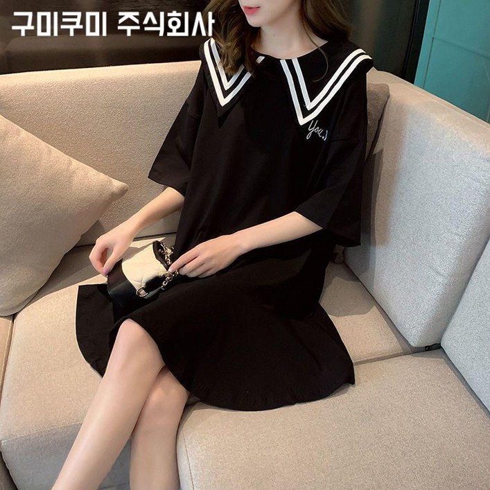 100kg까지 빅사이즈 날씬해보이는 숄카라 스트라이프 프릴 시원한 반팔 미디 원피스 여성 여름 신상 편한 루즈핏 3단 빅카라 무지 일본 데일리룩 3xl 4xl 캐쥬얼 a라인 스커트