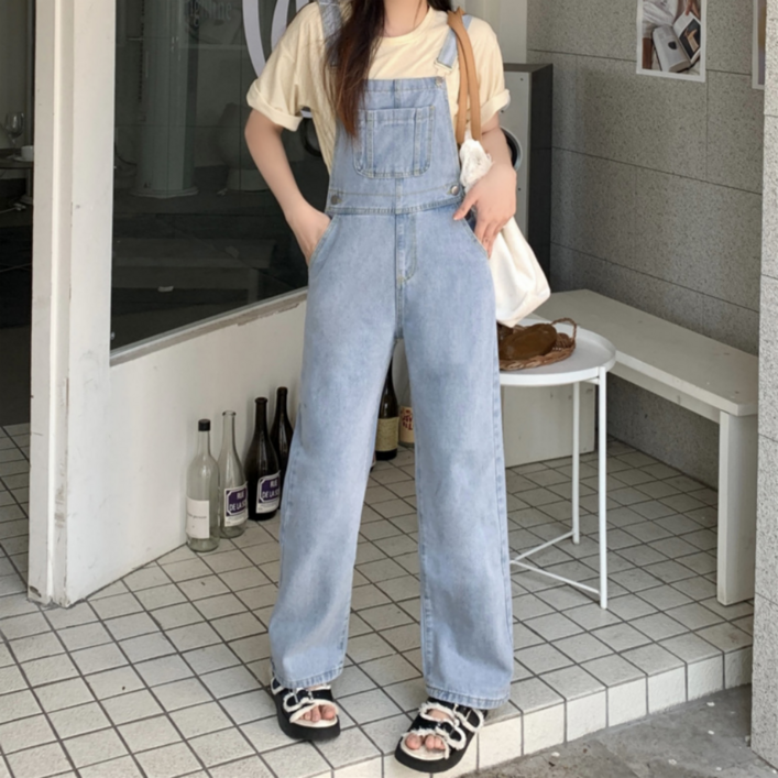 세라리빙 여성 루즈핏 데님 멜빵바지 점프수트 빅사이즈
