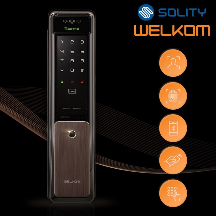전국설치 솔리티 웰콤 신제품 얼굴안면인식 푸시풀 WSP2900A 카드키2개번호키 블루투스옵션 AI딥러닝기술 신속 정확한 얼굴인식100개 현관문 디지털도어락 즉시잠금, 웰콤 WSP2900A, 방문설치