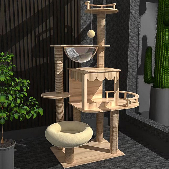 New World 캣타워 고양이 스크래쳐 안정적인 구조로 튼튼하고 견고함 다층 구조로 놀이터 링트리 등반 프레임  스크래쳐  고양이장난감 대형 및 소형 고양이모두사용 MPJ04, 1개, 원목색05