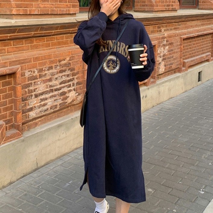 cammello 여성 꾸안꾸 기모안감 오버핏 프린팅 롱원피스 겨울 데일리 홈웨어 마실룩