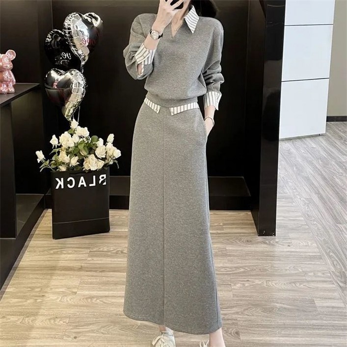 TKX 여성 투피스 스커트세트 가을 겨울 캐주얼 우아한 루즈핏 간절기 데일리룩