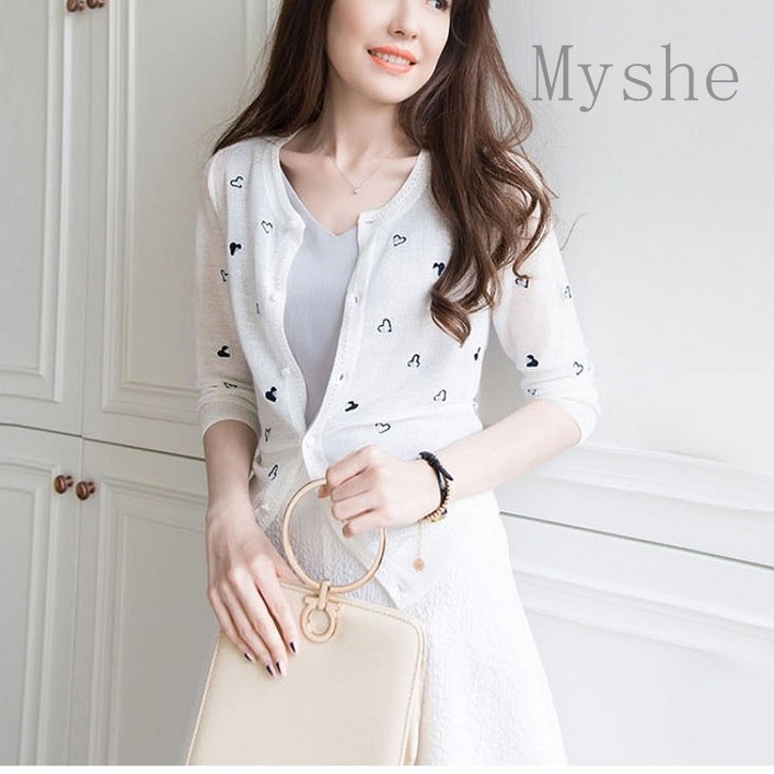 Myshe여름 니트 가디건 여성 숏 반팔 가디건 fei630KS02