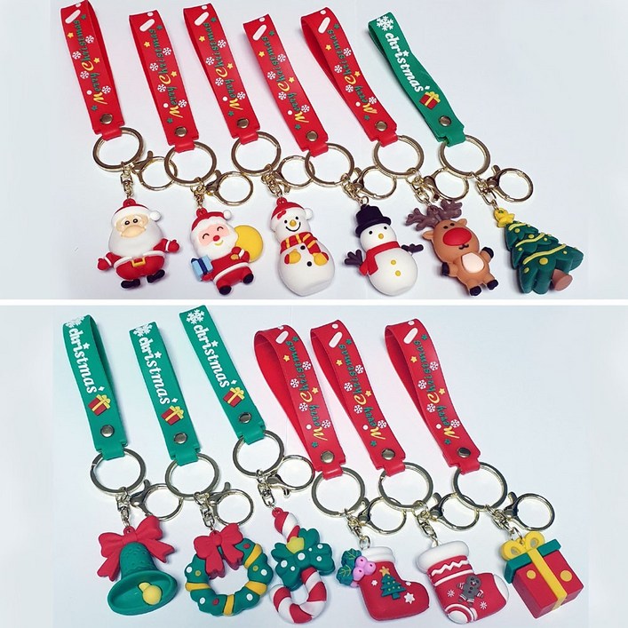 크리스마스 키링 15종세트/ 가방 핸드폰 열쇠고리 산타인형 펜던트 어린이선물 성탄장식 인테리어소품