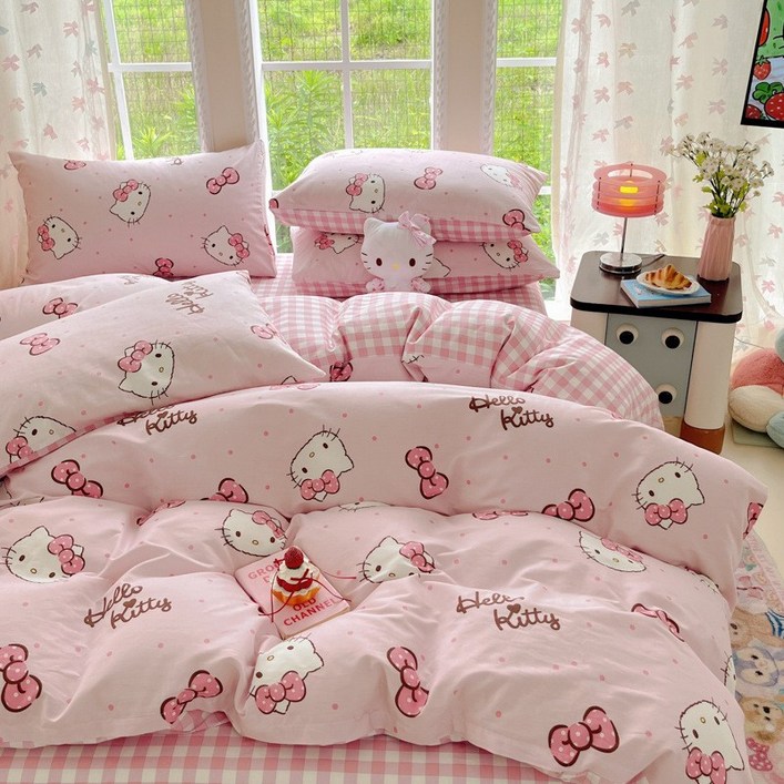 에프식스 헬로키티 순면 사계절 이불커버 베개커버 침대시트 침구 세트