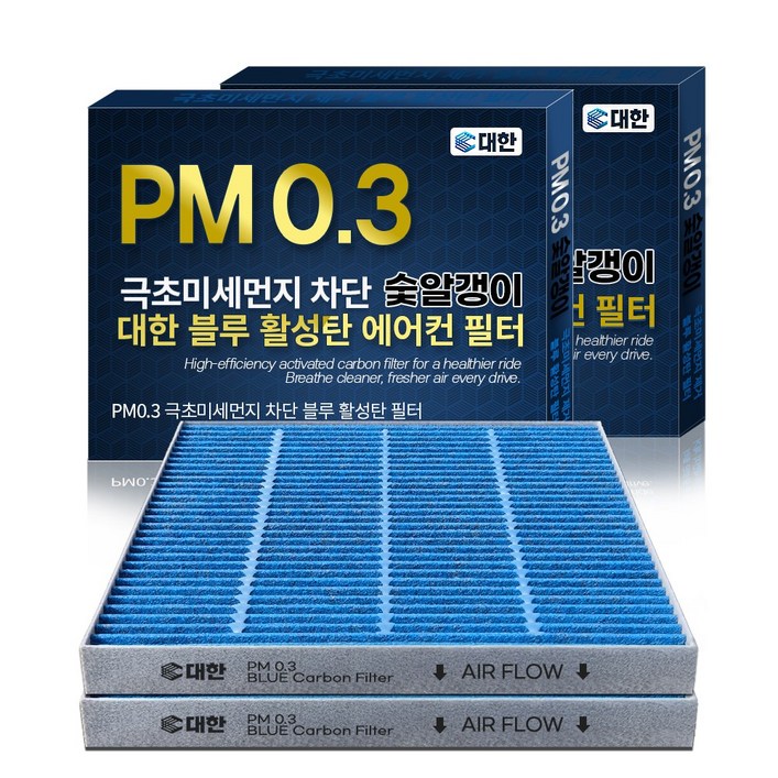 대한카필터 PM0.3 블루 활성탄 자동차 에어컨 필터, 2개, BF159