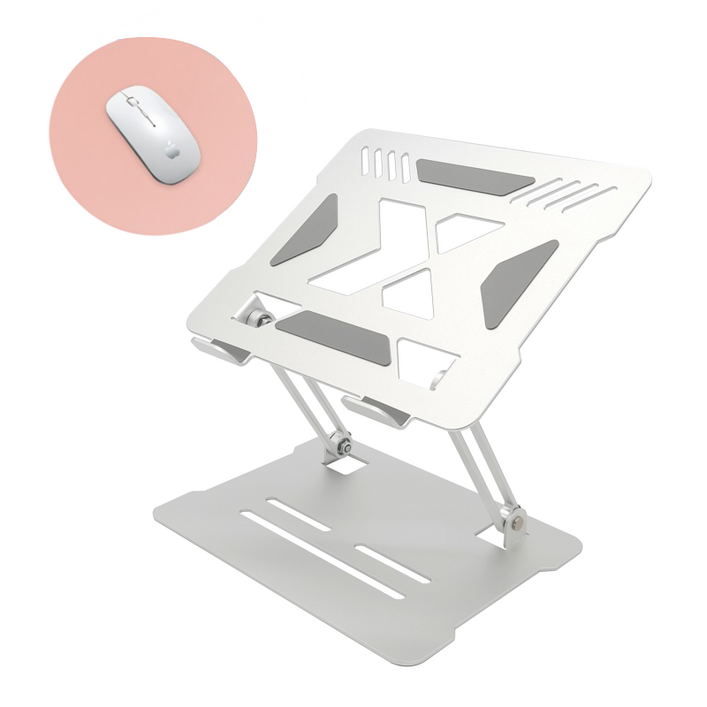 프리미엄 맥북 노트북 거치대 태블릿 받침대 + 가죽마우스패드 증정, 라이트실버