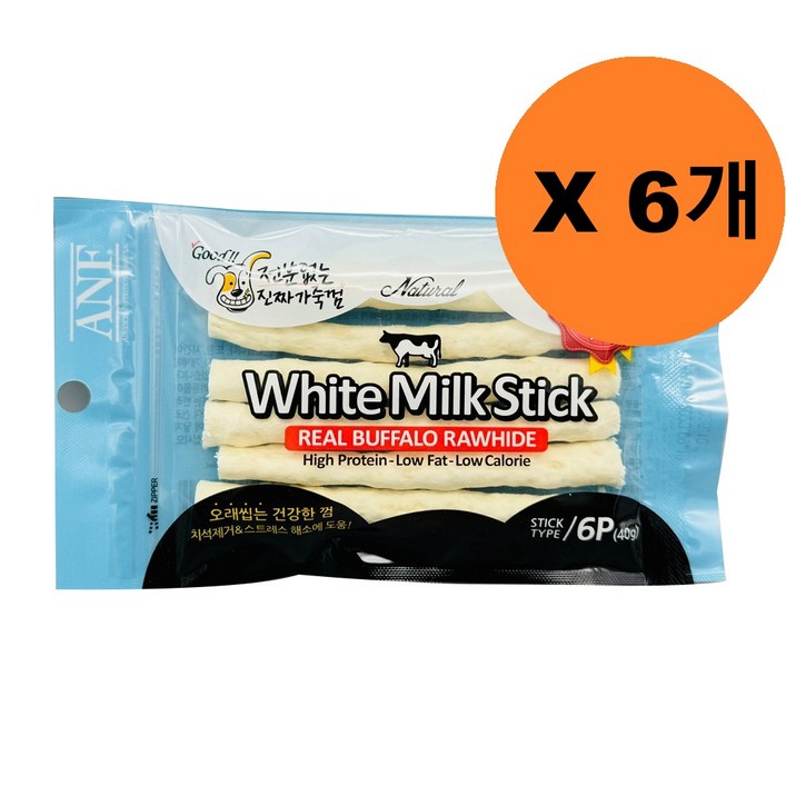 ANF 화이트밀크스틱 강아지껌 6p, 밀크, 40g, 6개