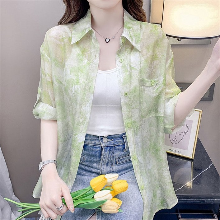 AOKADA 여름 가디건 자외선차단 바람막이 쉬폰 셔츠 남방