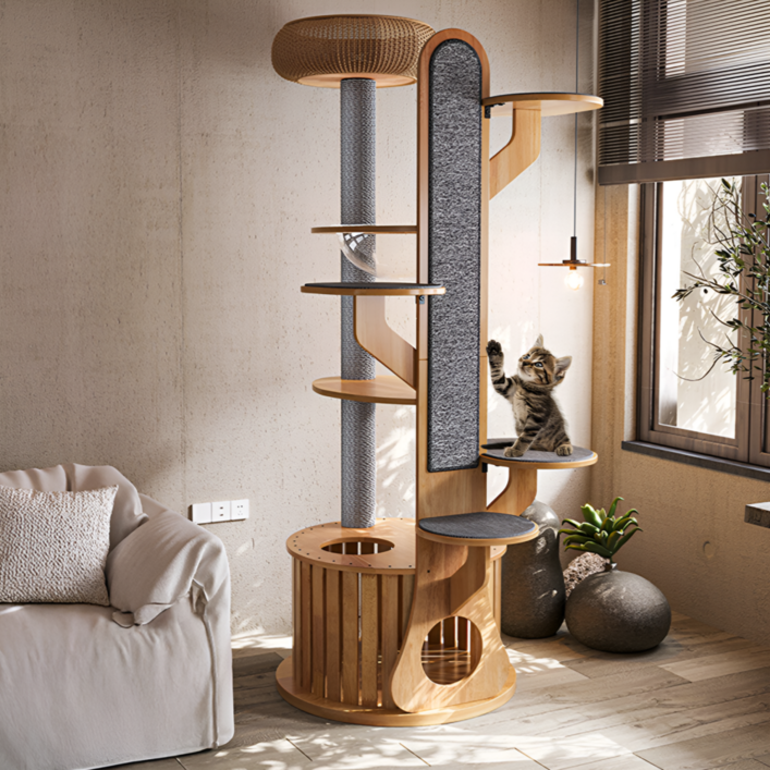 캣벨로 럭셔리 캣타워 고양이 스크래쳐 숨숨집 캣폴 호텔 원목 우드 선인장 놀이터, 1개, 그레이 기둥