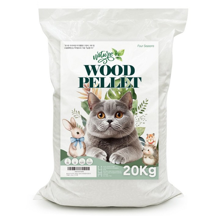 흡수형 프리미엄 내추럴 고양이 반려동물 베딩용 우드펠렛, 무향, 1개, 20kg