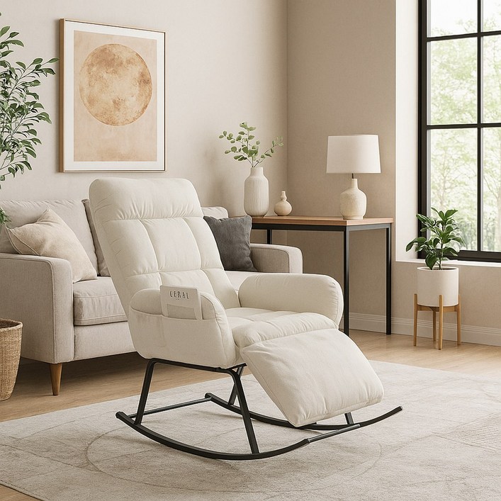 미니포레스트 편안한 1인용 리클라이너 거실 소파 흔들의자, 화이트, 1개