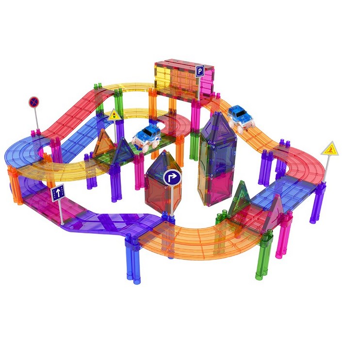 이지드로잉 트랙카 car track 자석 블록 블럭 자동차 레일 장난감 주차타워, 101피스
