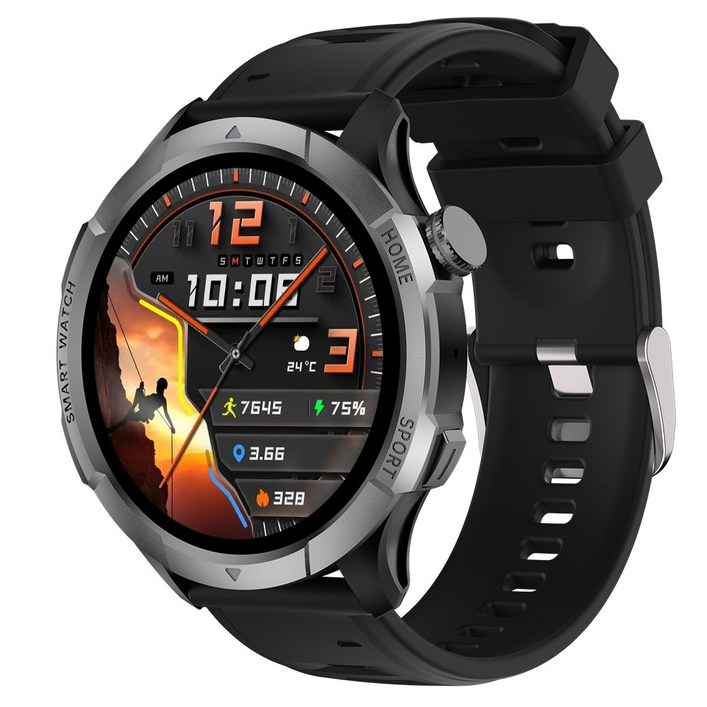 Wapik 블루투스 통화 스마트워치 ST10 1.43인치 아몰레드 고화질 SOS통화 AI운동인식, GPS  블루투스, 3.6cm, 실버