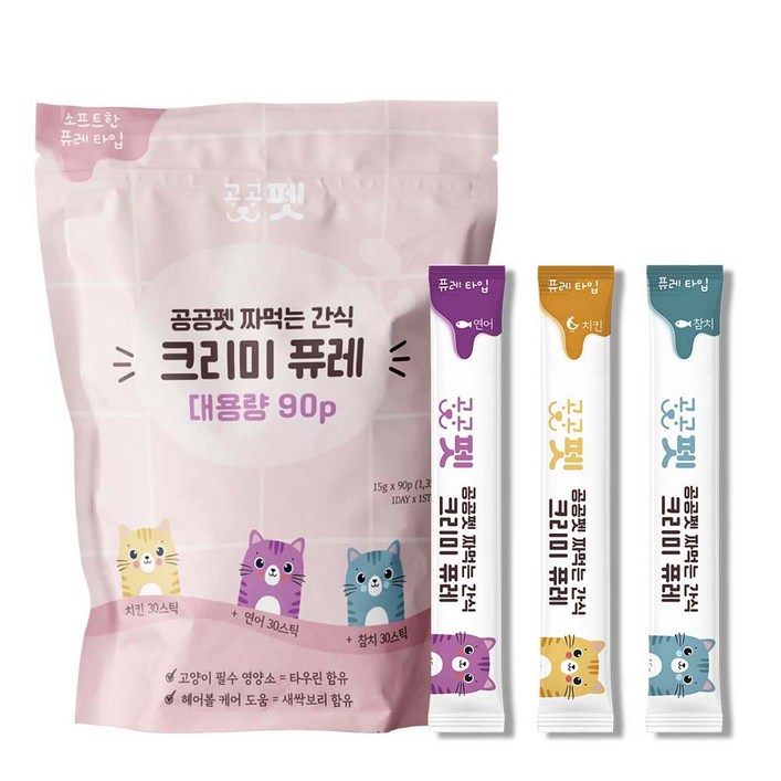공공펫 크리미 퓨레 짜먹는 고양이간식 대용량, 90개, 15g, 연어치킨참치