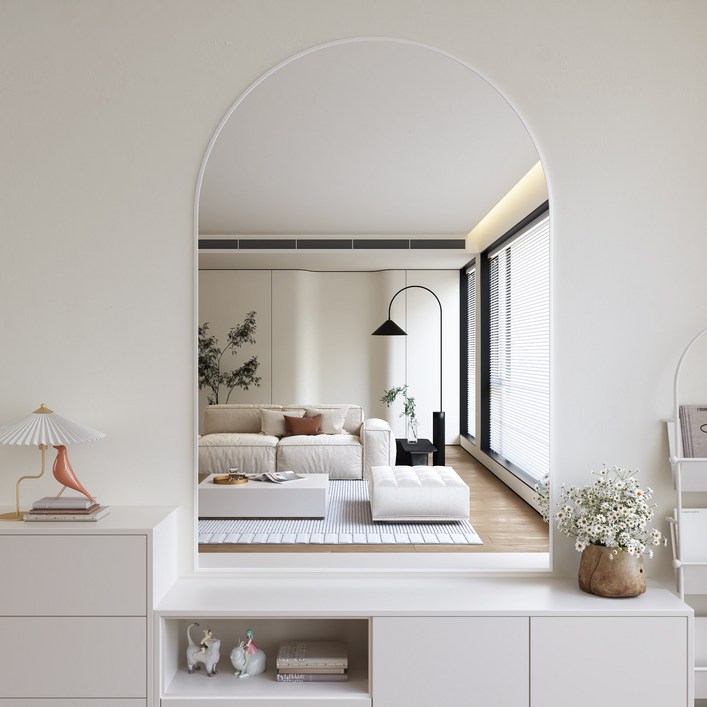 뷰티피크 아치형 벽거울 화정대거울 육실거울, 화이트60cm