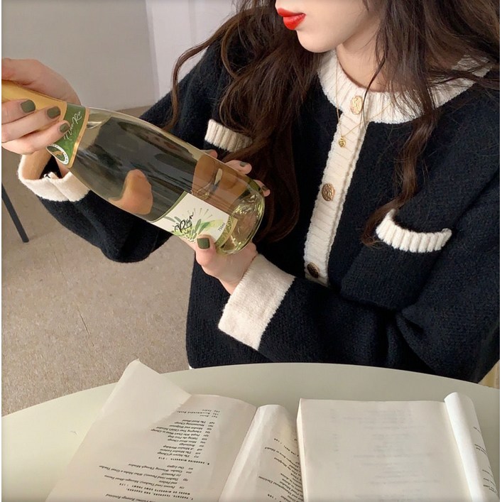 아이엠몽 여성 컬러 배색 러블리 니트 가디건