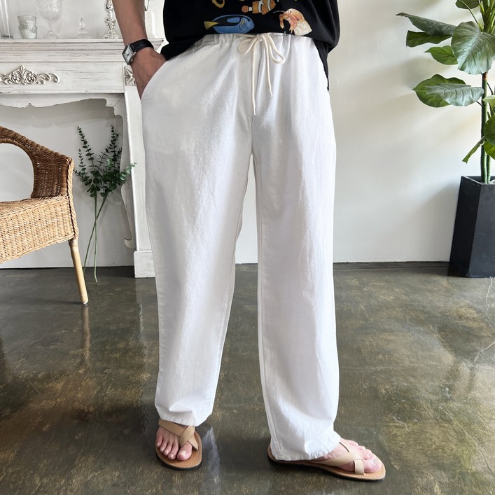 웨일즈 쿨 린넨 롱 와이드 팬츠 밴딩 바지 2 Colors