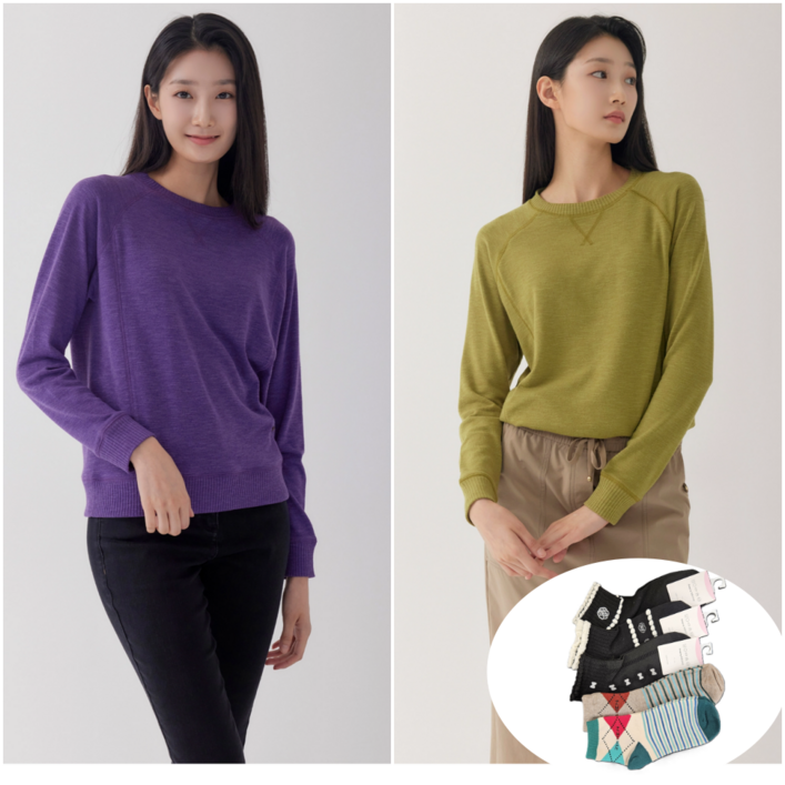 지센 여성 이월상품 부산점 티셔츠 긴팔 슬럽 베이직 라운드 LCTSO825 양말 증정