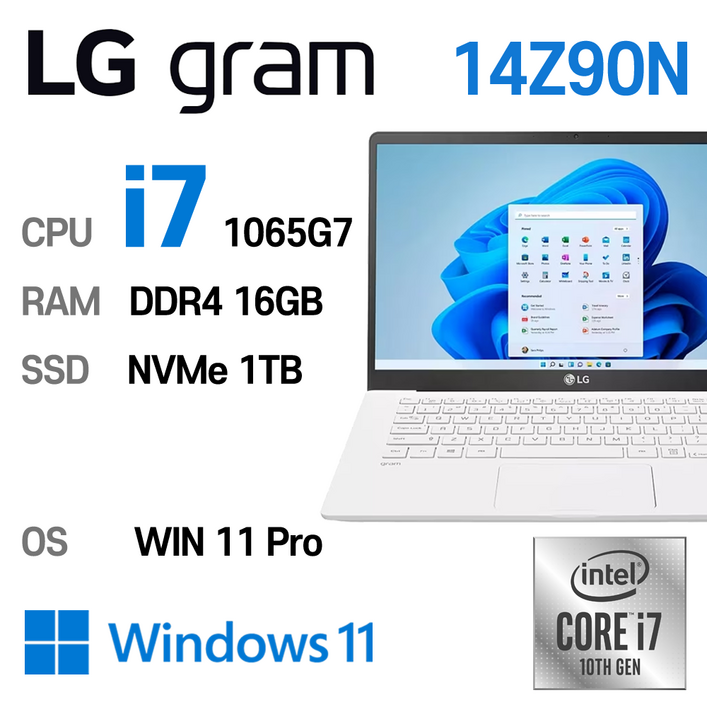 LG중고노트북 그램 14인치 인텔 10세대 core-i7 1065G7 16GB 윈도우11 Pro설치 14Z90N, 14Z90N-VP70ML, WIN11 Pro, 16GB, 1TB, 코어i7 1065G7, 스노우 화이트