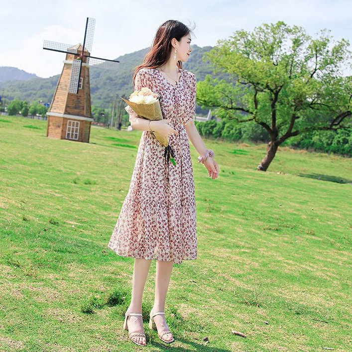 뉴타임즈 시폰 롱 원피스 반팔 NO340Z