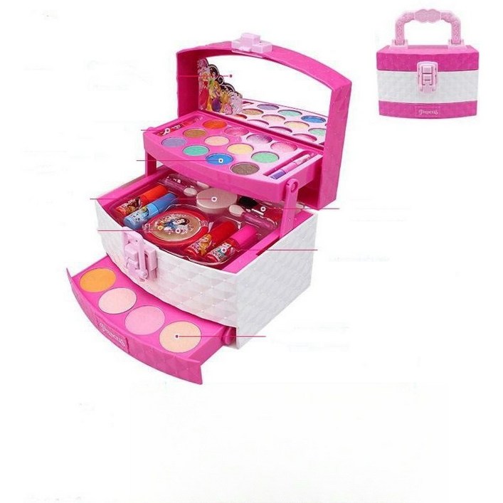 유아 공주 화장 놀이 미용놀이 화장품 여아 메이크업 박스 세트 어린이 장난감, 핑크, 1개