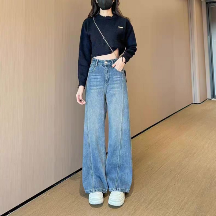 NUNUHANA 여성 심플와이드 데님팬츠G19