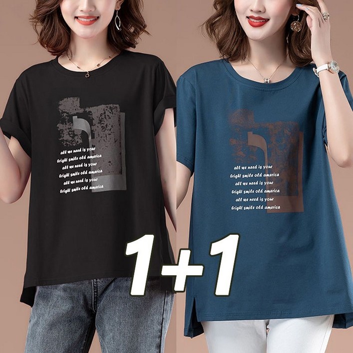 11 여성 여름 루즈핏 반팔 티셔츠 빅사이즈 얇은 라운드티 상의 엄마옷 40대50대