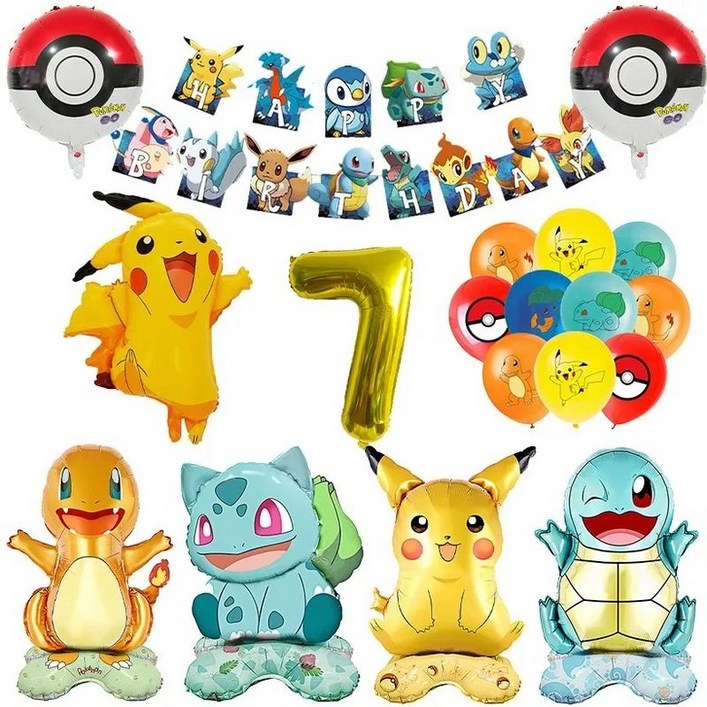 포켓몬 피카츄 입체 풍선 세트 어린이 생일파티 장식 용품, 포켓몬스터 숫자 7 세트