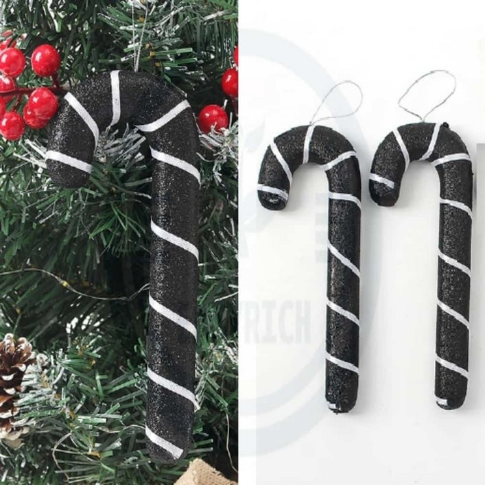 믿고사는잡화점 블랙 트리오너먼트 4P세트 막대사탕 크리스마스트리용품 크리스마스트리데코