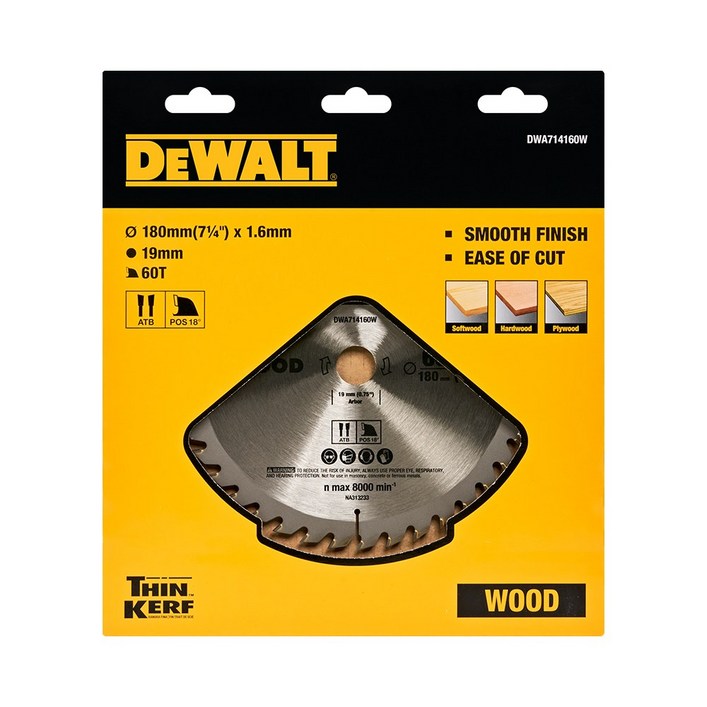 디월트 목재용 원형톱날 DWA714160W 7인치 60T 180mm 충전팁쏘날