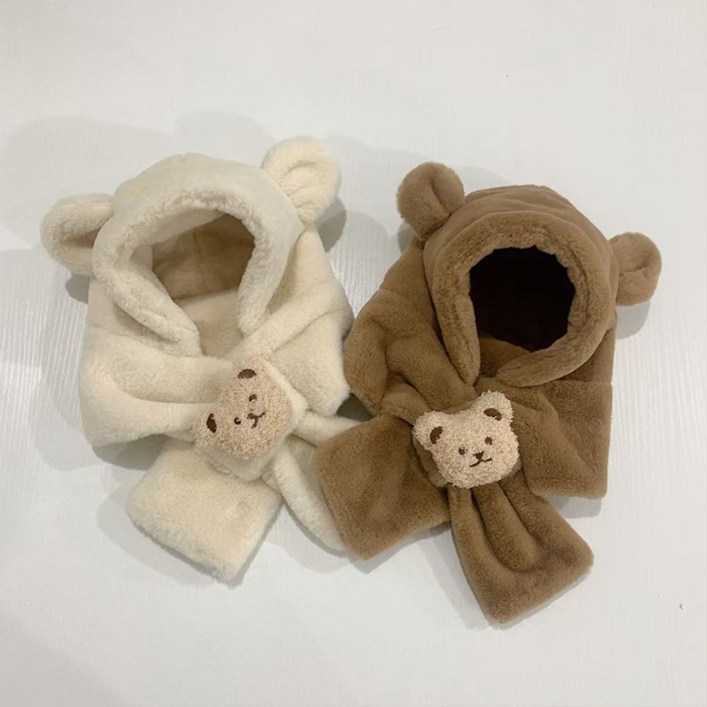 뽀뽀뽀 유아동 유아 삐삐베어 곰돌이 모자 목도리 올인원 뽀글이 크리스마스 선물 워머 키즈 남아 여아 공용 어린이 머플러