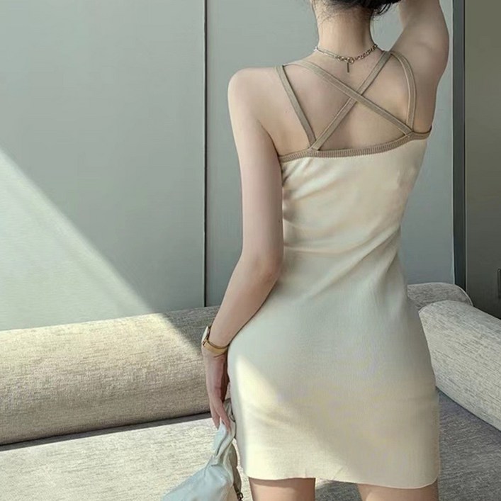 후암마켓 레터링 나시원피스 슬림 미니 드레스