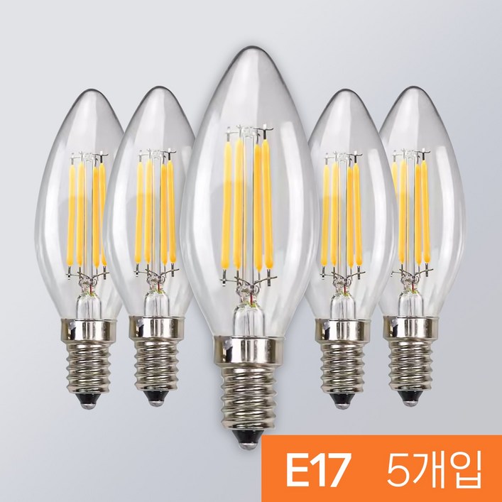 LED 촛대구 COB E17 E26 에디슨전구 카페조명 샹들리에 전구 KS인증, E17, 5개