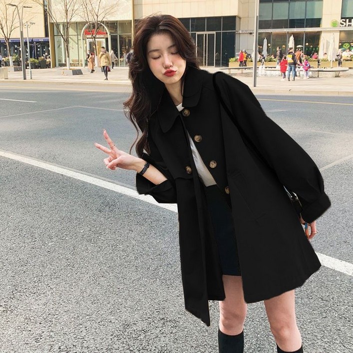 a라인 트렌치 코트 여성 무지 잉글리시 카라넥 버튼 코트 아우터 자켓 재킷 점퍼 잠바 봄 가을