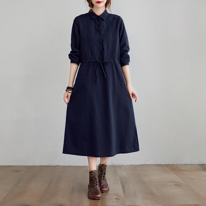 DODLXL 빅사이즈 여성 린넨원피스 긴팔 셔츠원피스