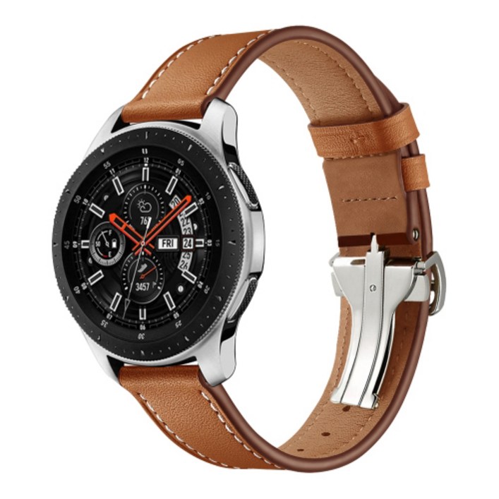엔인원 갤럭시워치 호환 가죽 스트랩 싱글폴딩 디버클 시계줄 20mm, 실버 디버클  브라운 스트랩20mm