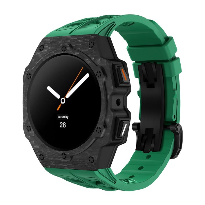 삼성 갤럭시워치8 클래식 호환 카본 일체형 탄소섬유 케이스  플루오로고무 밴드 풀커버 보호 스트랩 세트 44mm46mm, 그린