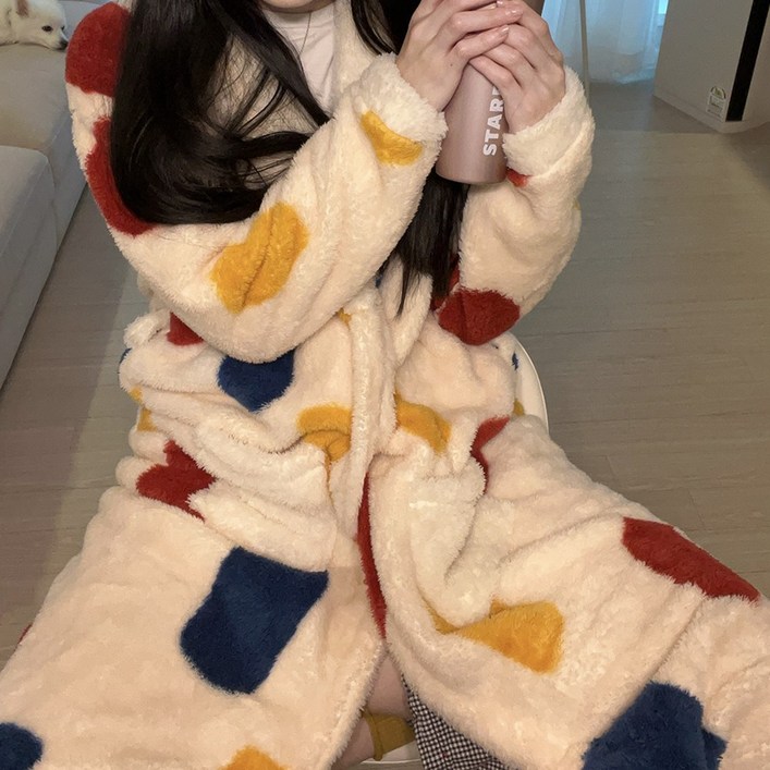 미코허그 겨울 극세사 수면 로브 목욕 샤워 가운, 몬드리안Free, 1개 미코허그 겨울 극세사 수면 로브 목욕 샤워 가운, 몬드리안Free, 1개