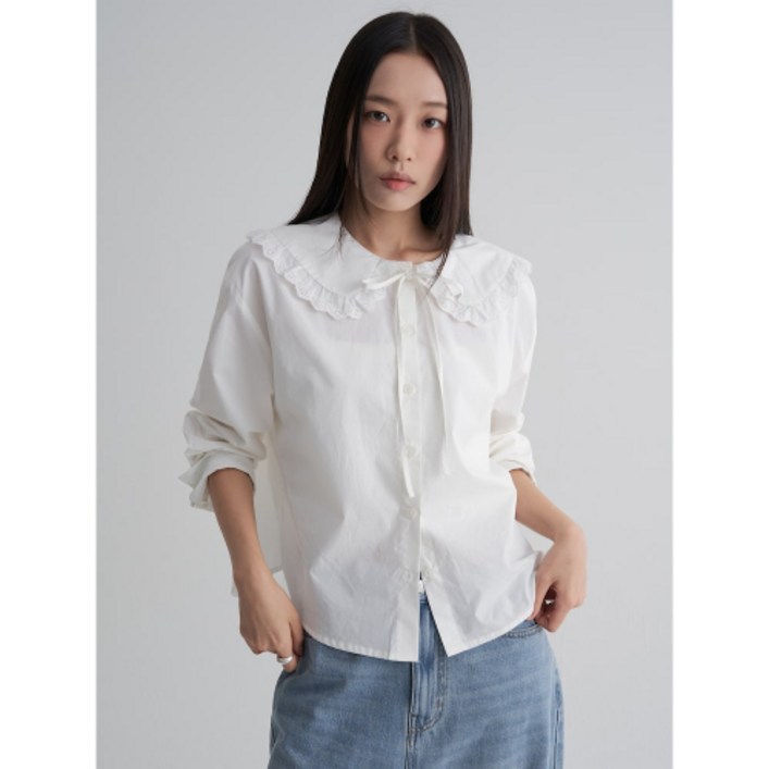 에잇세컨즈 코튼 긴소매 블라우스 아이보리 165964AY40