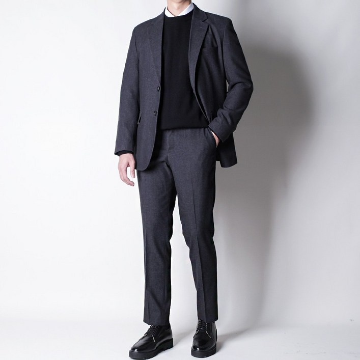 디아웃핏 남성 겨울 울 정장세트 히든 밴딩 수트 캐주얼 기모 면접 결혼식