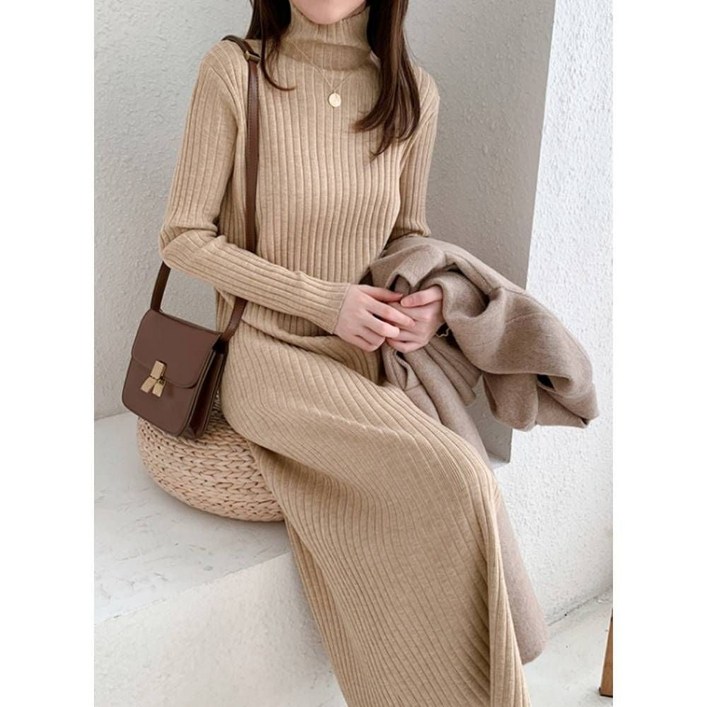 F006447골지폴라 니트롱원피스 하이넥 원피스 롱니트 azz3162XN