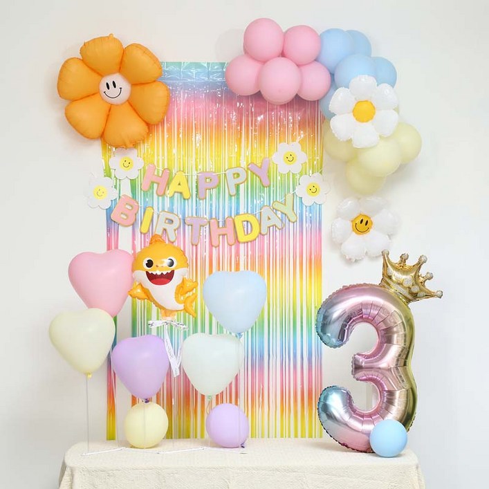 피앤비유니티스마일데이지 풍선스탠드 생일장식커튼세트 펌프포함