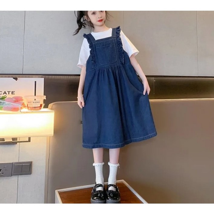 해피유통어린이 패션 퍼프 소매 멜빵 원피스 세트14세 이상 XG03