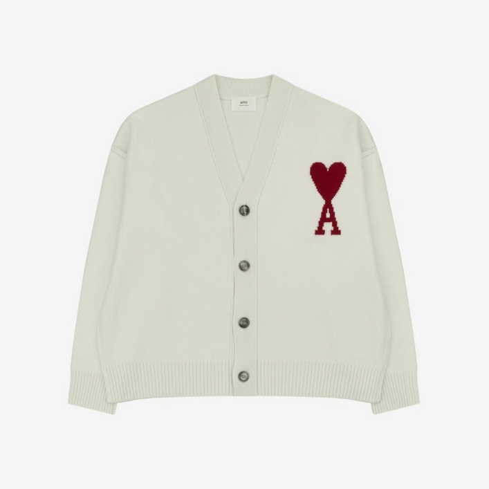 Ami Paris 아미 빅 하트 로고 가디건 오프 화이트 레드