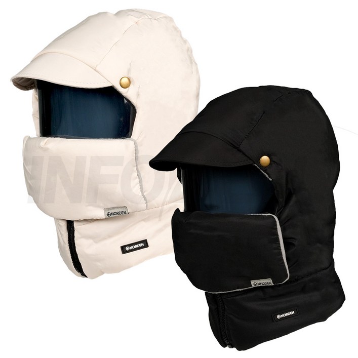 TV홈쇼핑정품 인포벨에스키모 핫포스 올인원 방한 패딩 워머 모자 마스크 바라클라바 후드 넥워머 귀마개, 1개, 블랙  아이보리