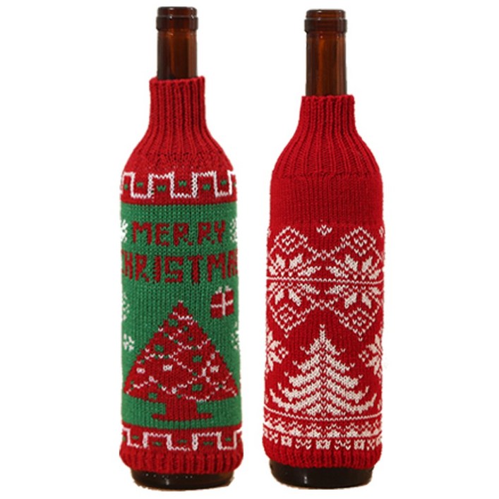 수수보따리 크리스마스 와인커버 2종세트 와인병 트리커버 니트커버 와인홀더 와인병장식 크리스마스데코 소품 장식용품, 1세트, 커버스타일1