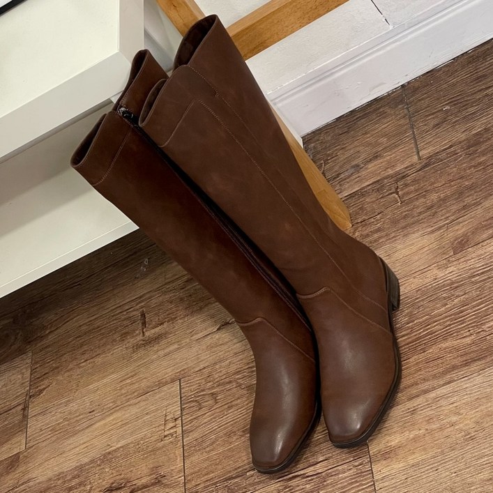 가죽롱부츠 옆지퍼 첼시부츠 블랙 브라운 2color 4cm 슬림 종아리 넓은 스퀘어 키큰여자