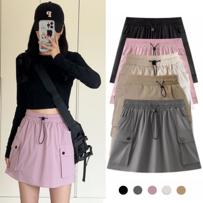 여성 카고 바스락 스커트 주름 치마바지 A라인 치마