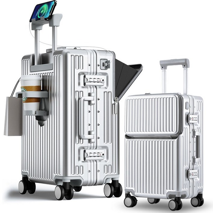 [3년AS] REGESY 캐리어 알루미늄프레임 경량화 저소음 360도 회전 브레이크 휠 USB 충전포트 컵홀더 핸드폰 거치대 중대형 여행용 기내용 캐리어